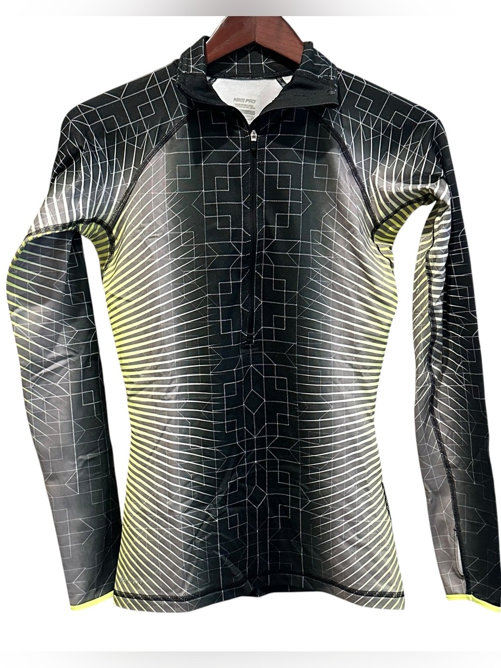 Nike Pro Dri-FIT Women’s 1/4 Zip Compression Top Black/Gray/Yellow Small